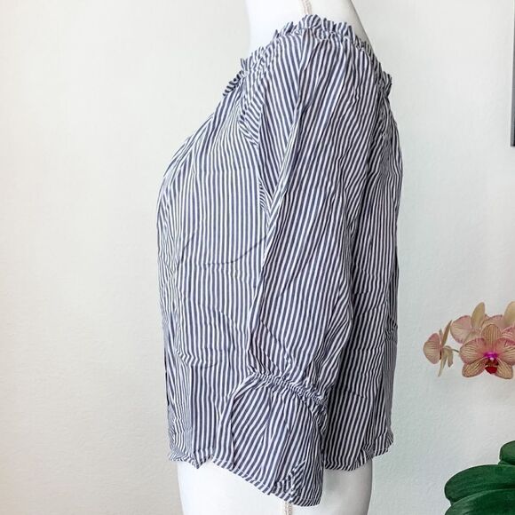 🍋 Button Down Striped Boho Peasant Top - Picture 3 of 5